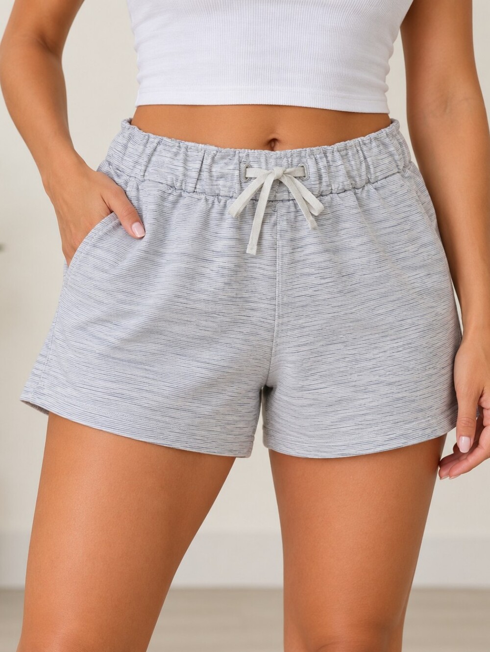 lululemon athletica Light Gray Heathered Drawstring Athletic Shorts